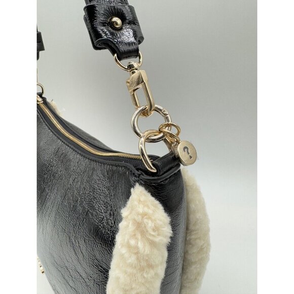 GUESS Davika crinkle faux-leather Sherpa trim hobo shoulder bag - Black - Picture 10 of 15
